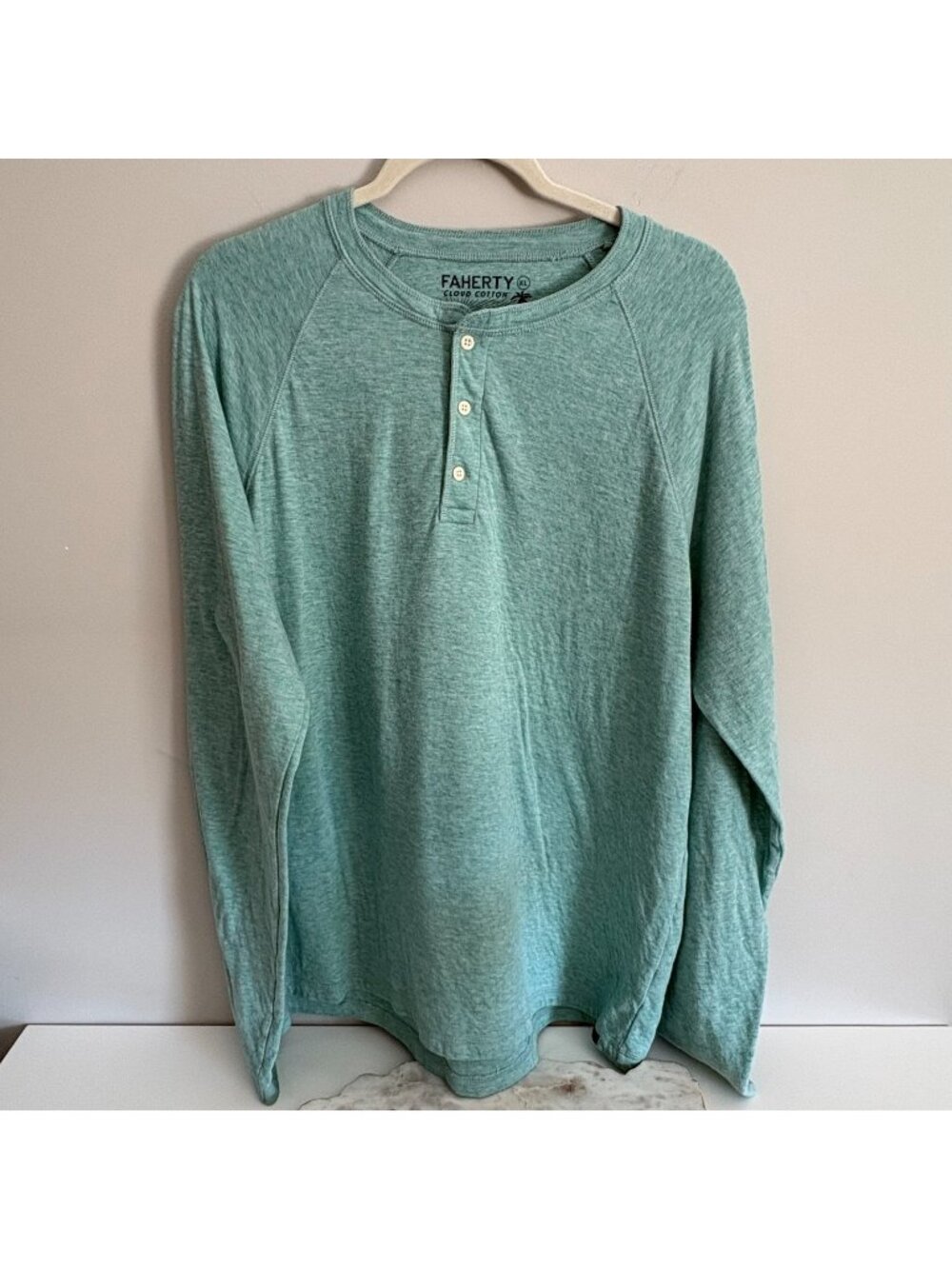 Faherty Mens XL Cloud Cotton Henley Green Pima Cotton Modal Long Sleeve